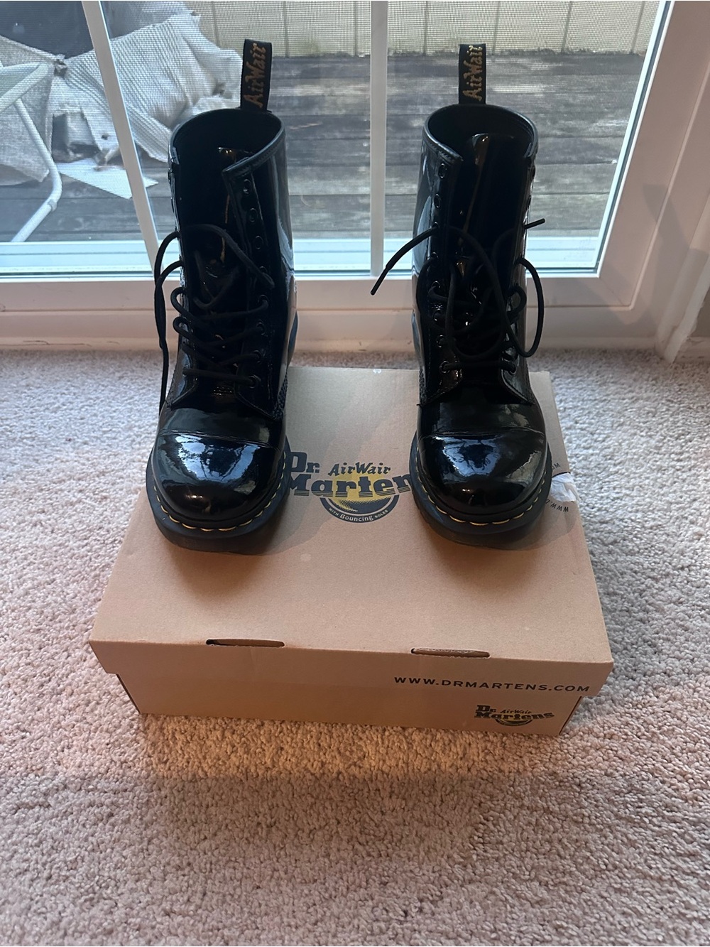 Dr. Martens Black Patent 8-Eye Lace-Up Ankle Boots